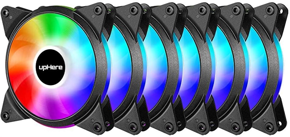 upHere 5V 6-Pack 120mm Silent Intelligent Control 5V Addressable RGB Fan Motherboard Sync, Adjustable Colorful Fans with Controller