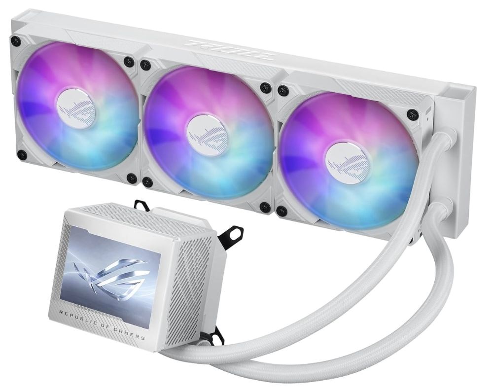 ASUS ROG Ryujin III 360 ARGB WHT All-in-one Liquid CPU Cooler with 360mm Radiator. Asetek 8th gen Pump, 3X Magnetic 120mm ARGB Fans (Daisy Chain Design), 3.5” LCD Display. , WHITE