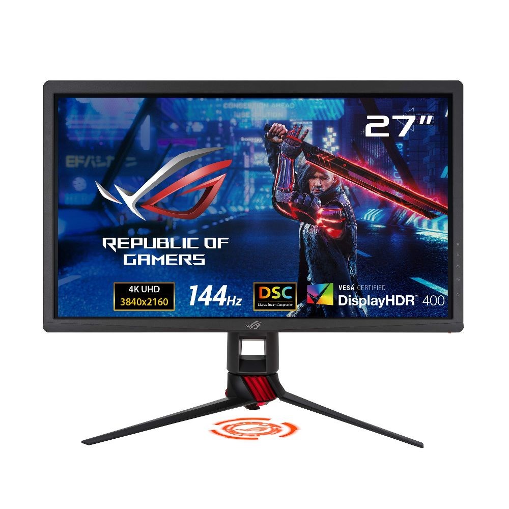 ASUS ROG Strix 27" 4K HDR DSC Gaming Monitor (XG27UQ) - UHD (3840 x 2160), IPS, 144Hz, 1ms, Adaptive-Sync, G-SYNC Compatible, DisplayHDR 400, 90% DCI-P3, Aura Sync, VESA Mount