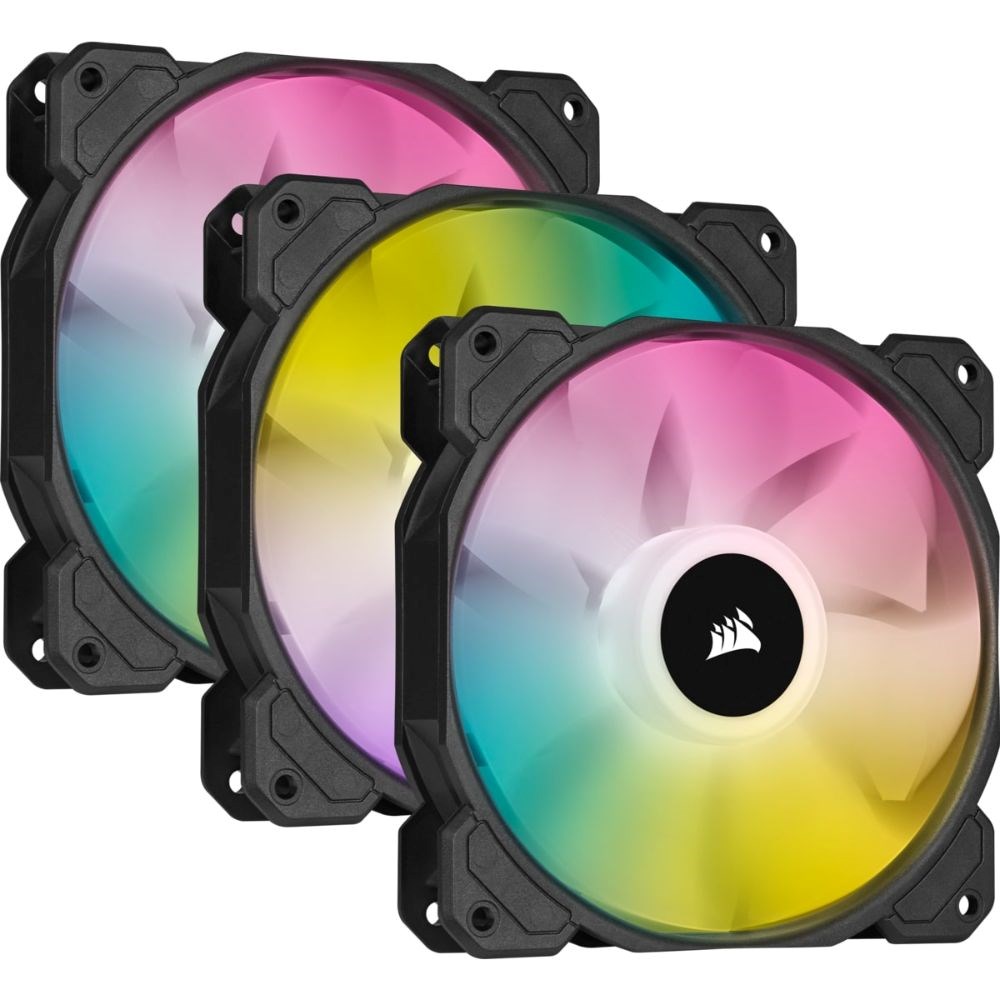 Corsair iCUE SP120 RGB ELITE Performance 120mm White PWM Fan — Triple Pack with Lighting Node CORE