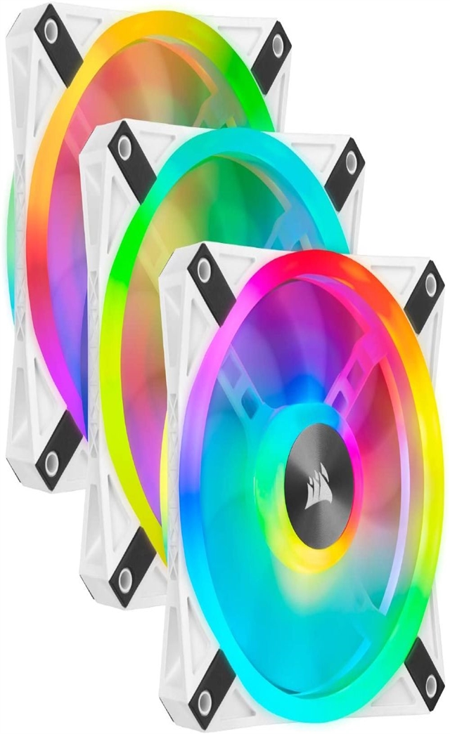  Corsair QL Series, iCUE QL120 RGB, 120mm RGB LED PWM White Fan, Triple Fan Kit with Lighting Node Core