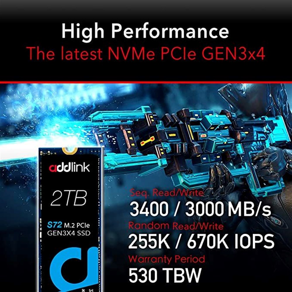 Addlink S92 2TB 4850 MB/S M.2 2280 PCIe 4.0 NVMe Gen4X4 QLC