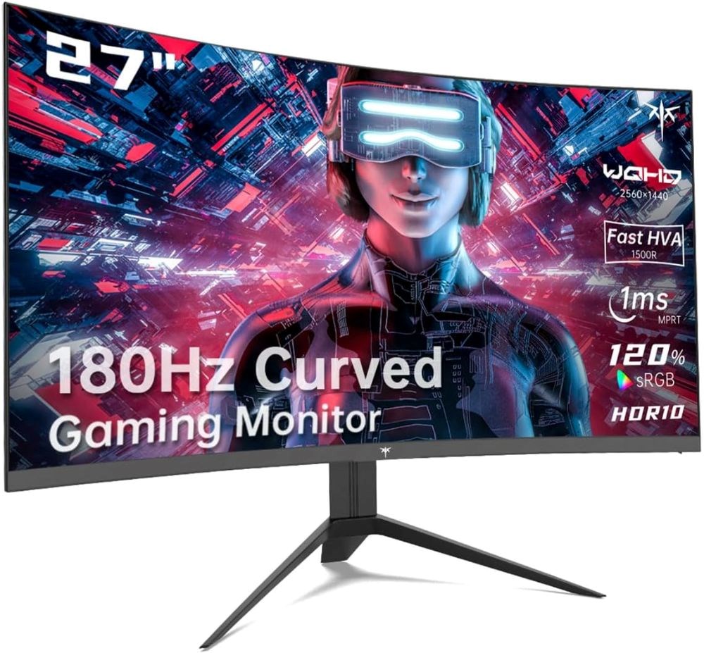 KTC 27 inch Gaming Monitor, 1440P Curved Monitor, 180Hz, 144Hz, 2K, 1500R, 1ms, FreeSync/G-Sync Compatible, DisplayPort/HDMI/USB, Ultrawide PC Vesa/Wall Mount Computer Monitor