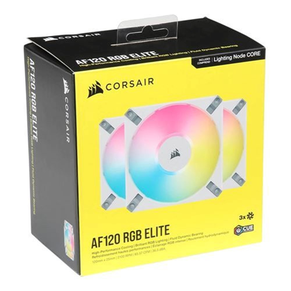 Corsair iCUE AF120 ELITE RGB Fluid Dynamic Bearing 120mm Case Fan - White 3 Pack