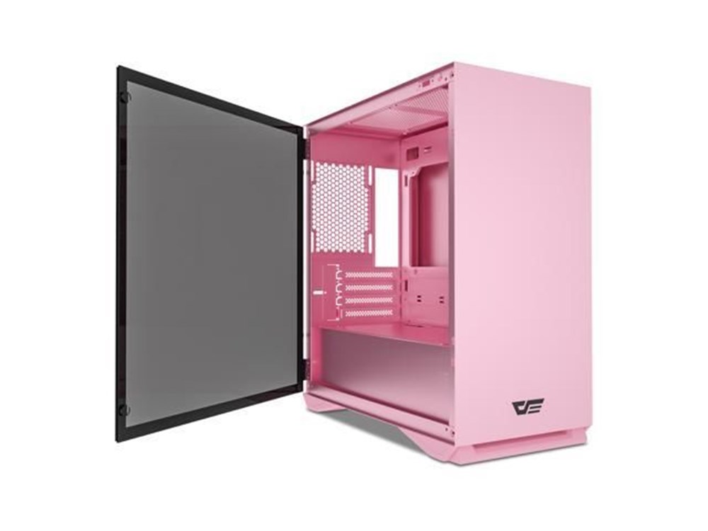  darkFlash Micro ATX Mini ITX Tower MicroATX Computer Case with Door Opening Tempered Glass Side Panel - Pink