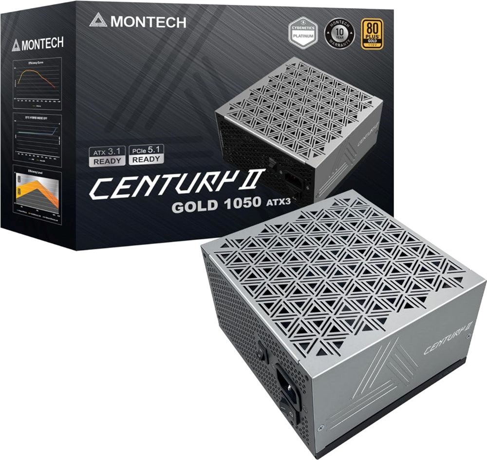 MONTECH Century II - 1050W High-End ATX Gaming Power Supply - 80 Plus Gold & Cybenetics Platinum - Fully Modular - ATX 3.1 & PCIe 5.1 Ready with 12V-2x6 Cable