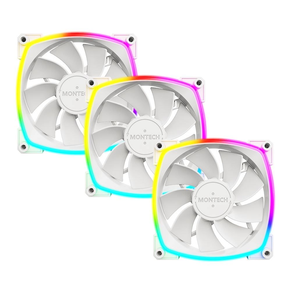 Montech RX120 ARGB 120mm Rifle Bearing Reversed Case Fan - White (3 Pack)