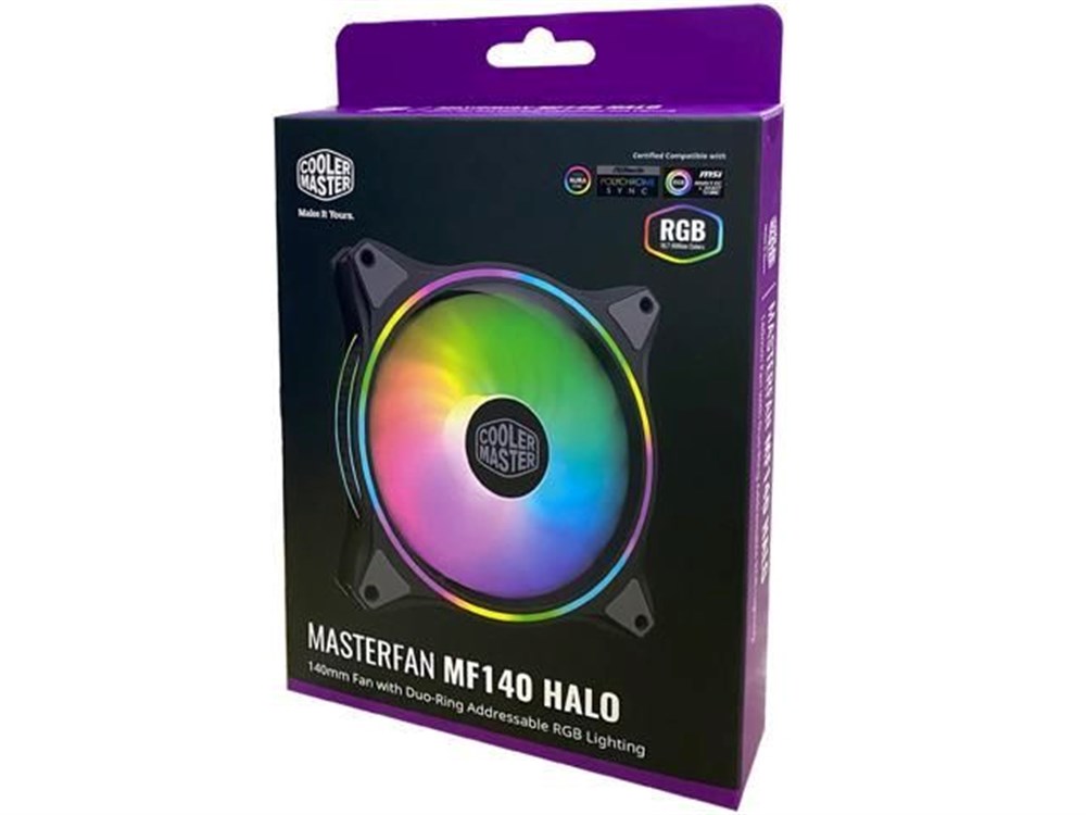  Cooler Master MasterFan MF140 Halo Duo-Ring ARGB 3-Pin Lighting Fan, 24 Independently LEDs, PWM Static Pressure Fan, Absorbing Pads for Computer Case & Liquid Radiator