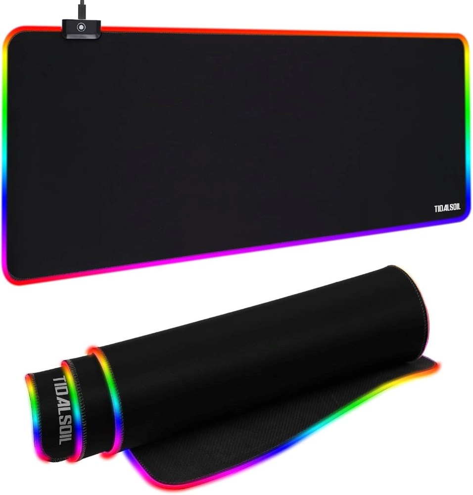 RGB Gaming Mouse Pad, 31.5 x 11.8 Inch Oversized Mouse Mat with 12 Light Modes, Non-Slip Rubber Base, Large Keyboard Pad for PC Gaming, Office, Black