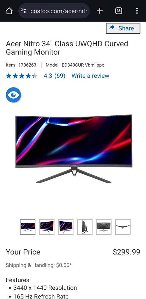 Acer nitro 34" ED343CUR Vbmiippx