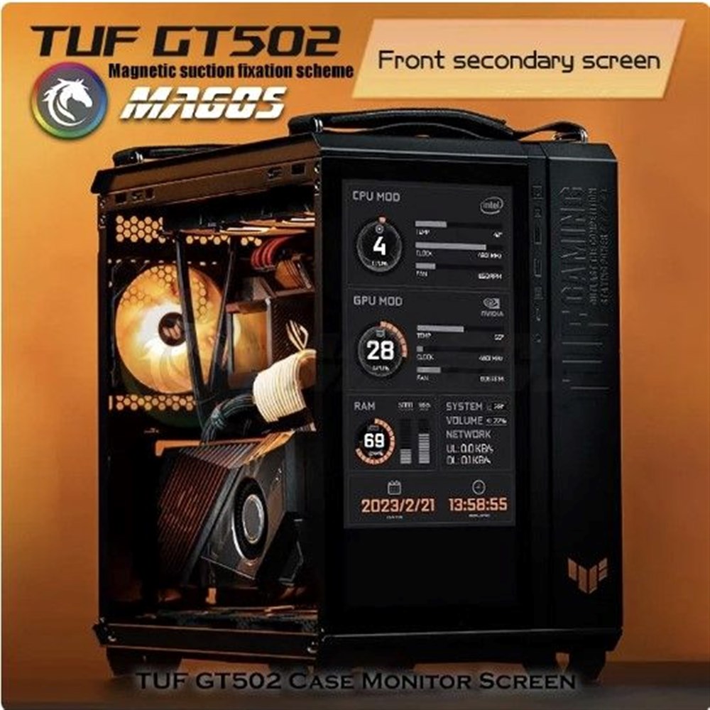UF GAMING GT502 Case Monitor Screen Size Customized Theme Customization AIDA64 Gamer Cabinet Secondary IPS Dsiplay