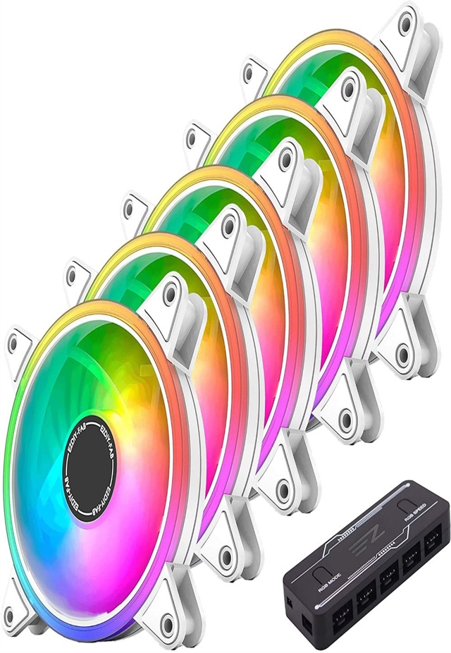  EZDIY-FAB White Moonlight 120mm RGB PWM Case Fan with RGB PWM Fan Hub,5V Motherboard Sync,ARGB Computer Fan,Multiple Light Modes-5 Pack 