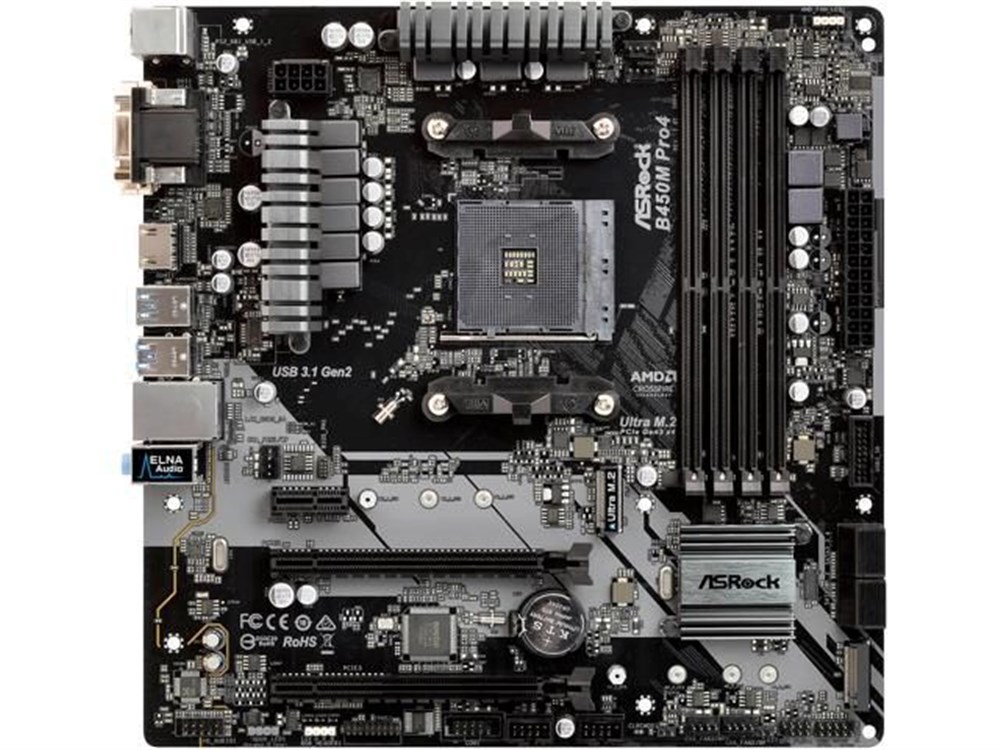 ASRock B450M PRO4 AM4 AMD Promontory B450 SATA 6Gb/s Micro ATX AMD Motherboard