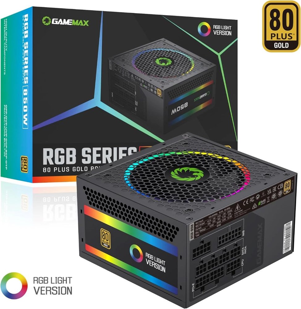  GAMEMAX 850W 80 Plus Gold Power Supply, ATX 3.0 & PCIE 5.0 Ready, 100% Japanese Capacitors, Fully Modular, ARGB SYNC, RGB-850 SE