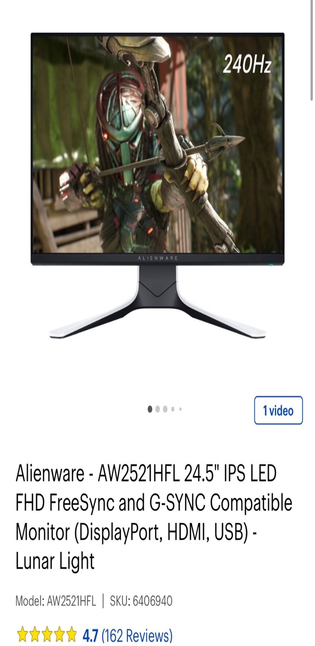  Alienware AW2521HFL lunar light 25 inch monitor