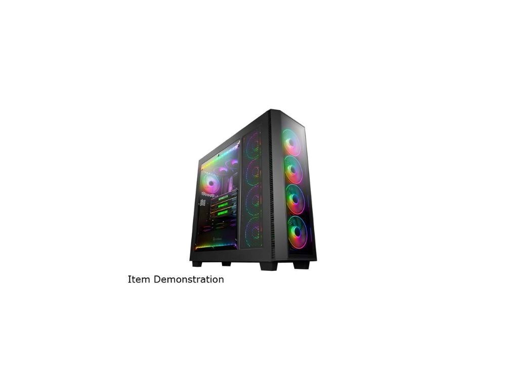 Anidees AI Crystal XL PRO RGB Full Tower Tempered Glass XL-ATX/E-ATX/ATX Gaming Case Support 480/360 Radiator, Includes 5 x 120 PWM RGB Fans / 2 x RGB LED Strips - Black AI-XL-PRO-RGB
