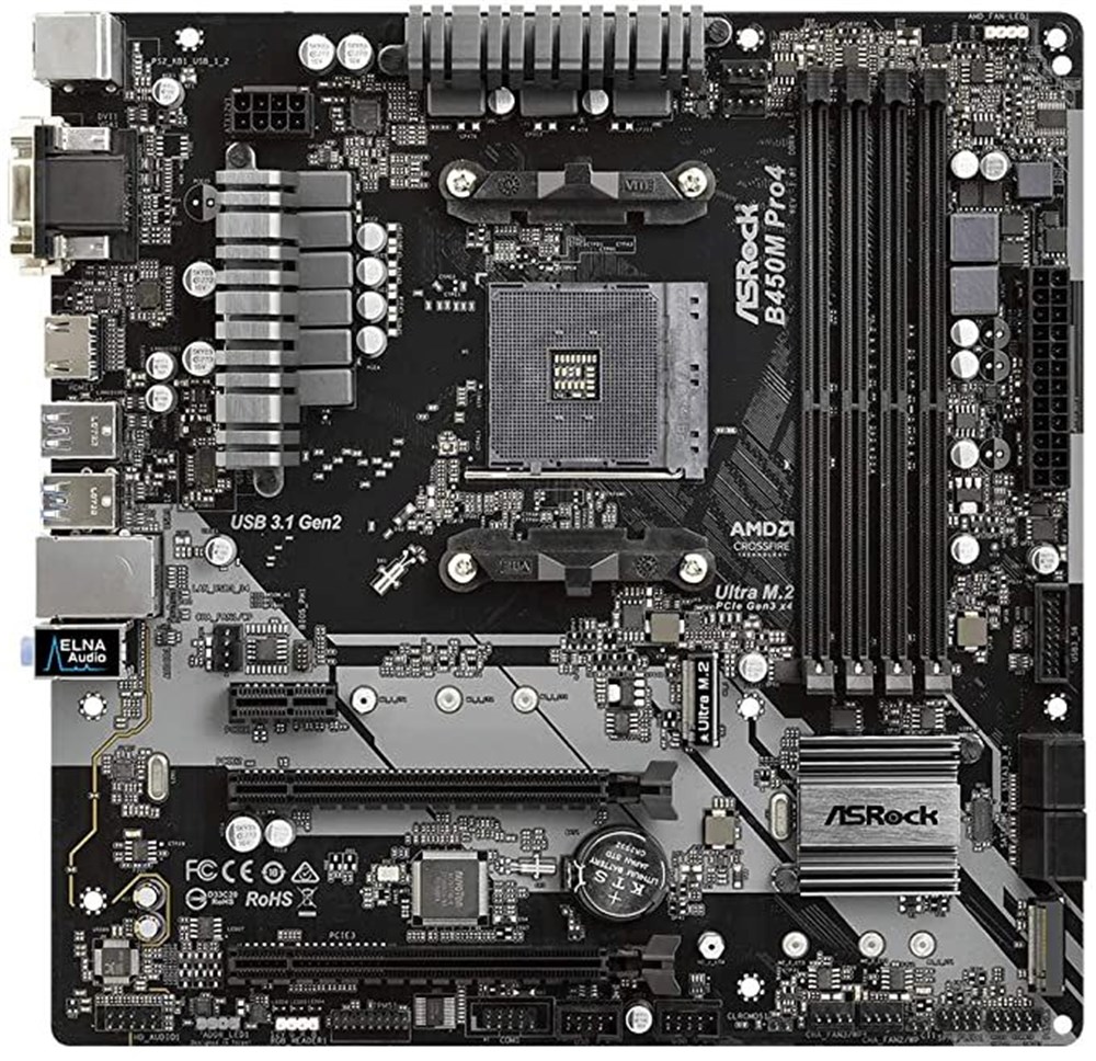 ASRock B450M PRO4 AM4 AMD Promontory B450 SATA 6Gb/s USB 3.1 HDMI Micro ATX AMD Motherboard