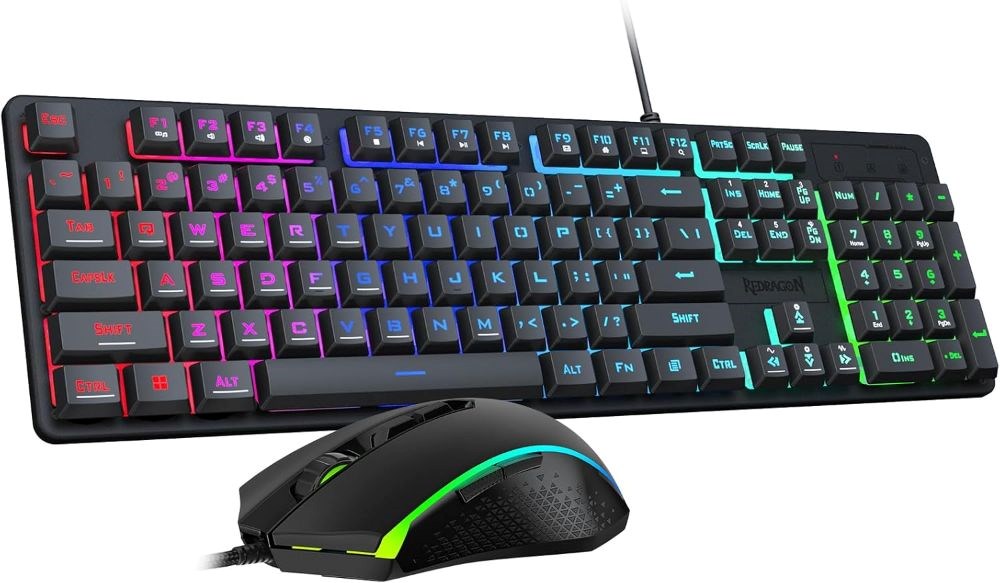 Redragon Updated S107 Gaming Keyboard and Mouse, RGB Gaming Keyboard and 10000 DPI Mouse Combo with 25-Key Anti-Ghosting, 1K Hz Programmable Mice with Software, Plug & Play to