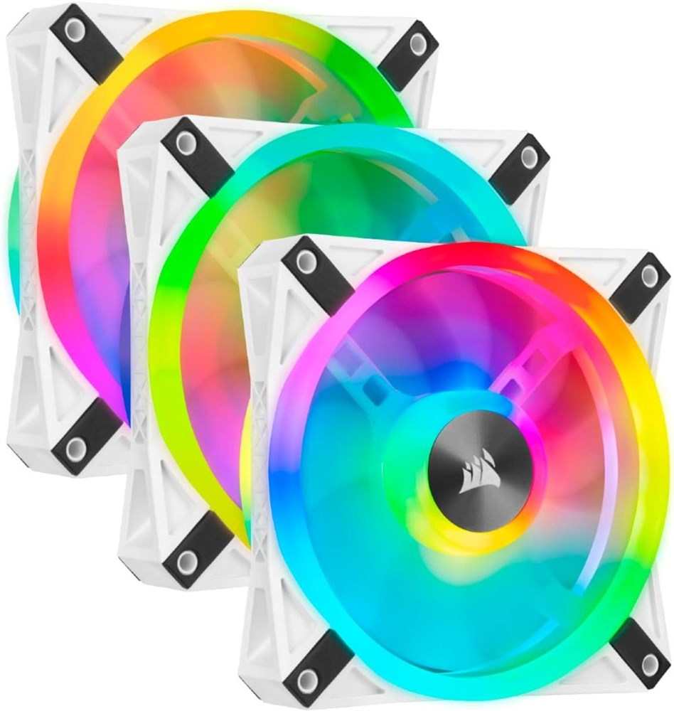 Corsair QL Series, iCUE QL120 RGB, 120mm RGB LED PWM White Fan, Triple Fan Kit with Lighting Node Core, Desktop