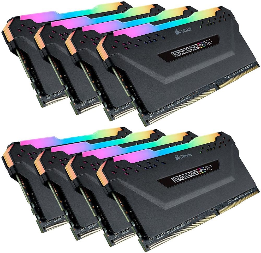Corsair RGB PRO 64GB (8x8GB) DDR4 2933 (PC4-23400) C16 Desktop Memory - Black (CMW64GX4M8Z2933C16)