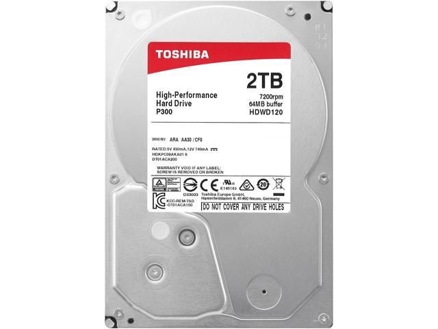  Toshiba P300 2TB Desktop PC Internal Hard Drive 7200 RPM SATA 6Gb/s 64 MB Cache 3.5 inch - HDWD120UZSVA (BULK)