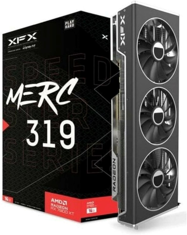  XFX Speedster MERC319 RX 7800 XT Black Gaming Graphics Card 16GB GDDR6 HDMI 3xDP, AMD RDNA 3 RX-78TMERCB9